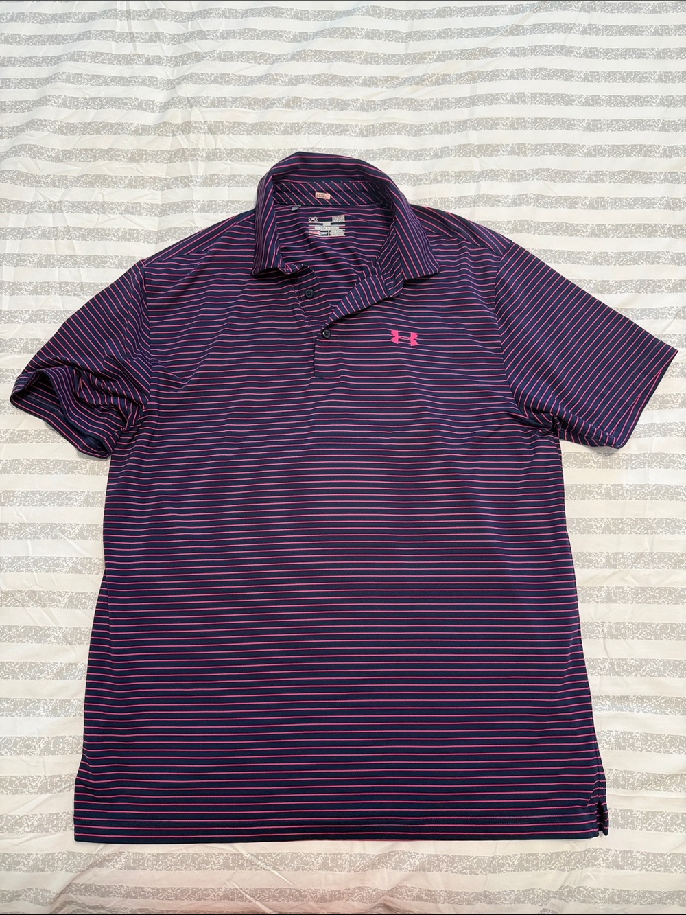 Under Armour Men’s Purple Polo with Pink Stripes